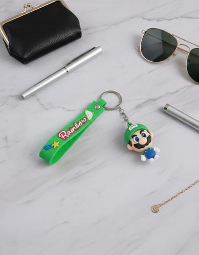 Llavero MINISO 3D de Goma Super Mario con Hongo y Caja, ideal para auto, mochila, niños y niñas. Regalo de cumpleaños.